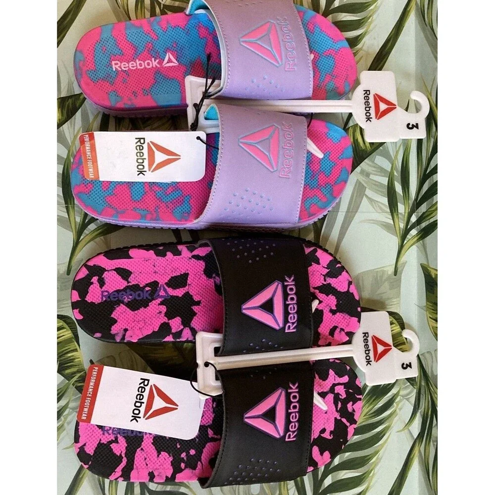 NWT Reebok Pervade Slide Sandals Pink Camo Comfort Size Girls 3 Bundle